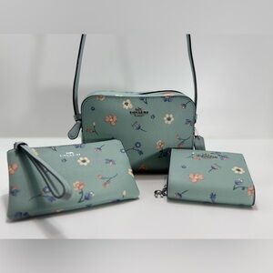 COACH Mini Camera Bag W/Mystical Floral Print, Snap Wallet & Corner Zip Wristlet
